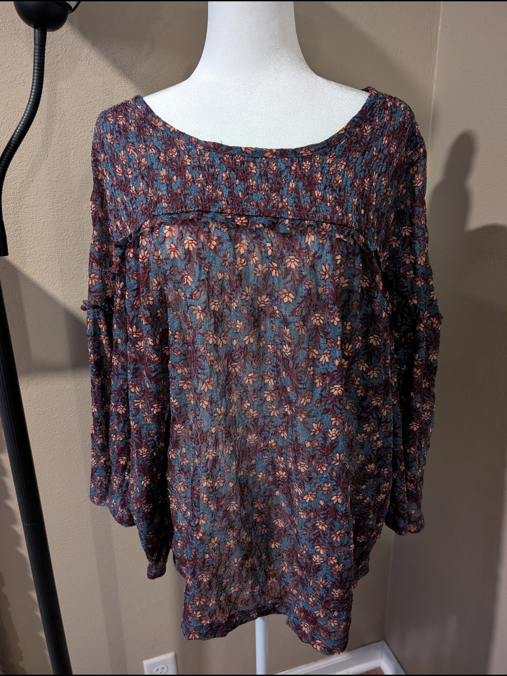 LOGO by Lori Goldstein 1X Blue and Burgundy Floral Tunic Top - Picture 2 of 10